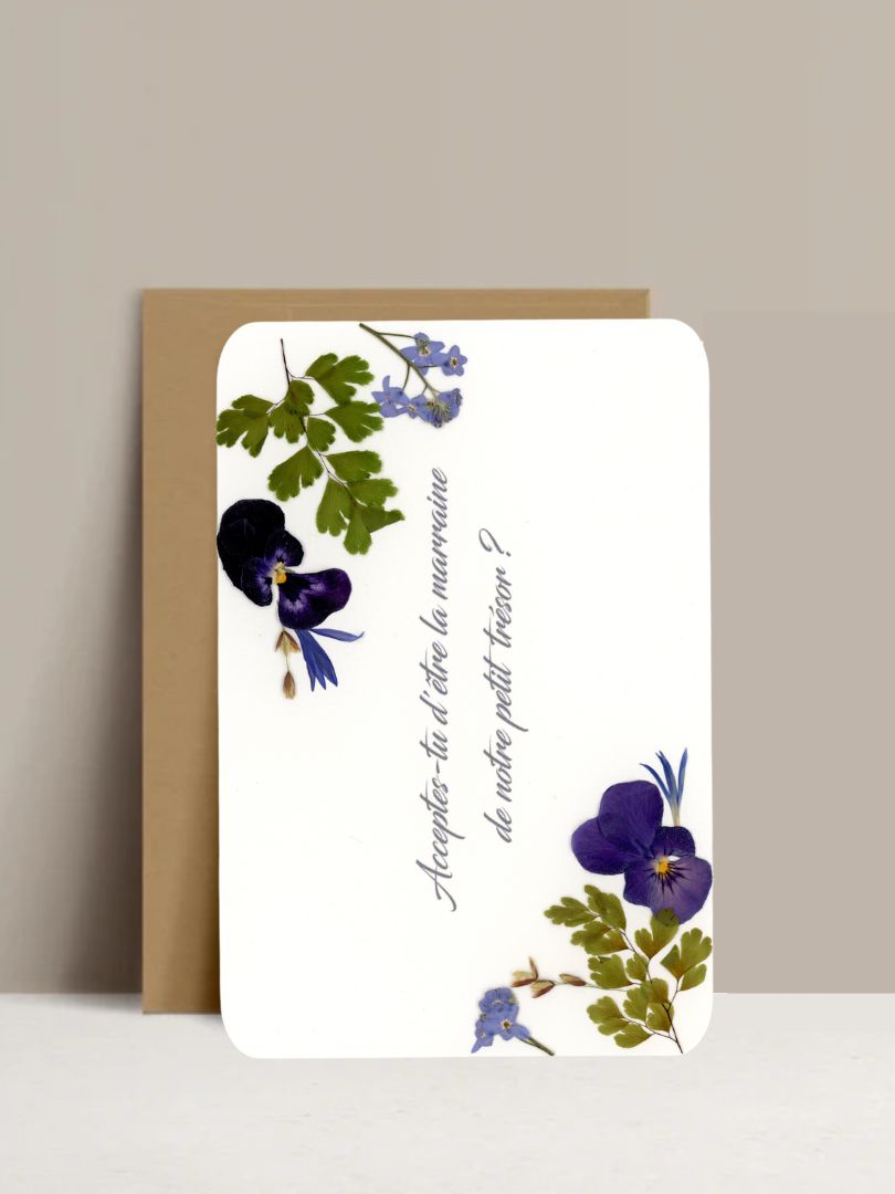 carte demande marraine fleurs pressées